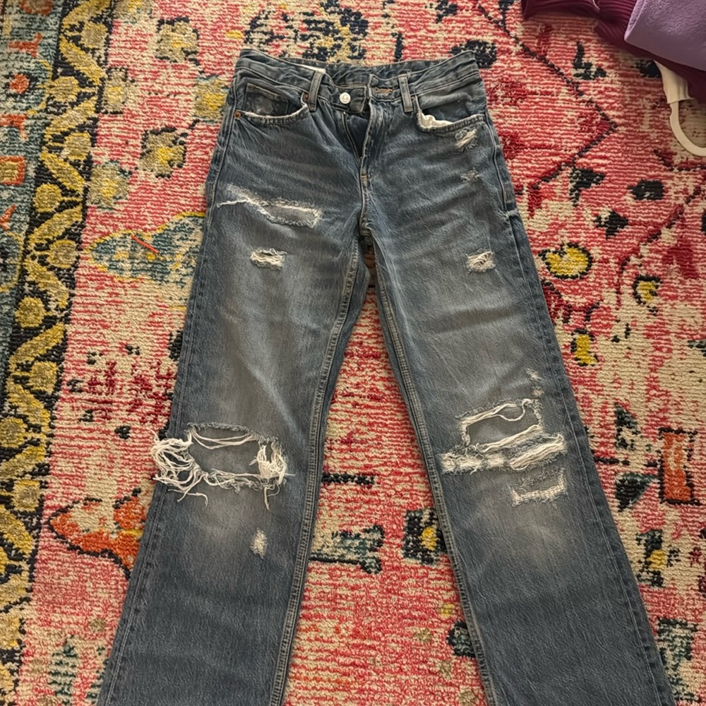 Distressed Zara wide leg jeans